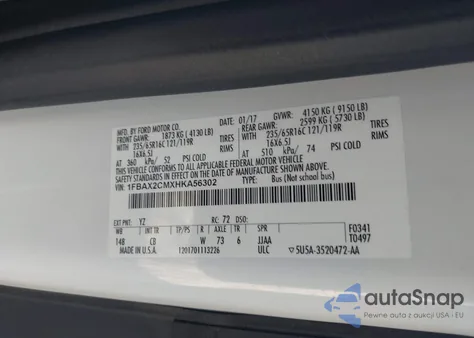 2017 Ford Transit-350 Xlt from USA, damaged, VIN 1FBAX2CMXHKA56302